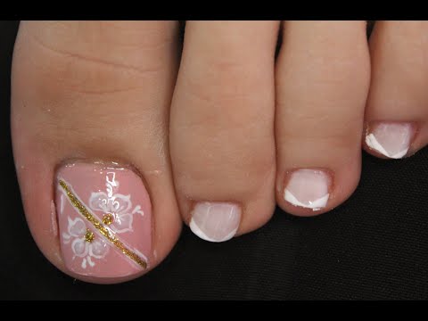 DISEÑO DE UÑAS PARA PIES FLORES Y FRANCES EN TRAZO  – FLOWERS NAIL ART – FRENCH NAIL ART – NLC