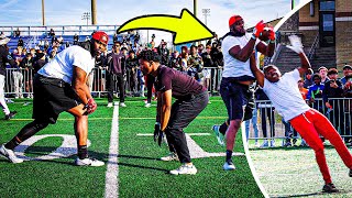 6'5 350 Pound Big Man BAPTIZES D1 Recruits! (1on1 Football for $10,000)