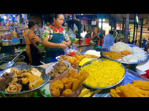 Popular street food, breakfast, Delicious Khmer food - Exploring Cambodian market fresh food