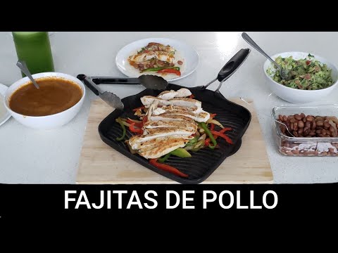 Fajitas de pollo con frijoles, guacamole y salsa facil y rico #1