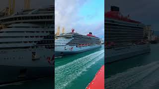Virgin Voyage’s Scarlet Lady leaving Barcelona Spain #cruiselife