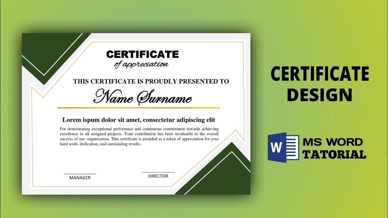 Certificate of Appreciation Design in MS Word | Professional Certificate Design Tutorial