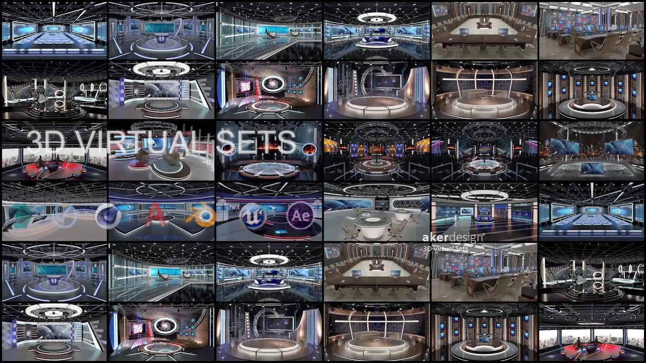 가상 TV 스튜디오 세트 - 컬렉션 Vol 13 - 9 PCS 디자인 3D 모델