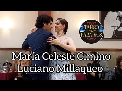  María Celeste Cimino  and  Luciano Millaqueo  are  dancing  to  the  milonga  "  El Cachafaz  "  by  Juan D'Arienzo