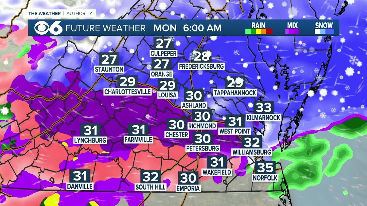 Updated hour-by-hour look at winter storm Sunday into Monday