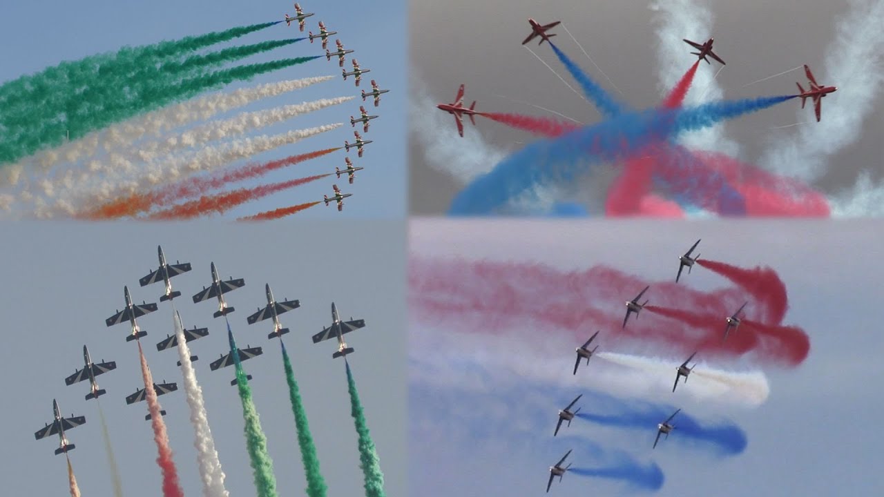 Red Arrows vs Frecce Tricolori vs Patrouille de France. Color Smoke Battle. U.S Tour.