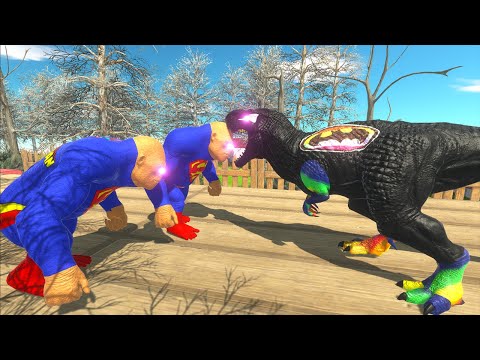 BATMAN T-REX VS 2X SUPERMAN GORO DEATH RUN - Animal Revolt Battle Simulator