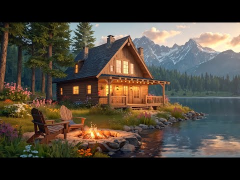 Summer Cozy Cottage by the Lake with Relaxing Campfire Ambience and Soothing Forest Sounds