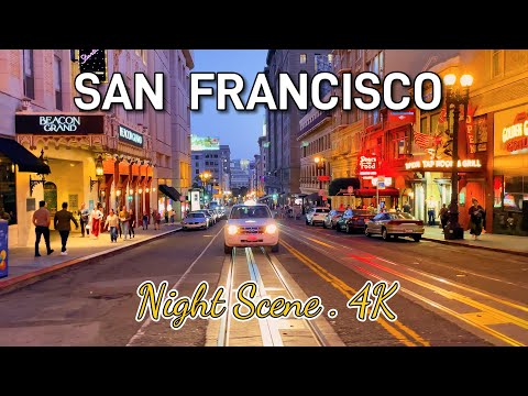 San Francisco walking street at night, San Francisco walking tour 4K , California travel, #usa #sf
