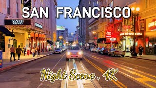 San Francisco walking street at night, San Francisco walking tour 4K , California travel, #usa #sf