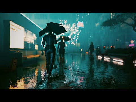 Walking in Heavy Rain at Night in Cyberpunk 2077 | 4K Path Tracing