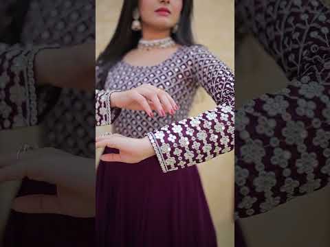 Party Wear Multi Sequins Work Wine Color Gown