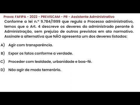 196- Prova de concurso público : FAFIPA - 2022 - PREVISCAM - PR - Assistente Administrativo