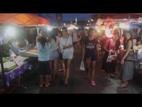 Walking Street Night Market in Trang Thailand. Thai Street Food and Shopping in Trang
