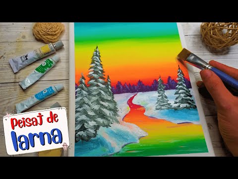PEISAJ de IARNA Usor de Pictat Pas cu Pas pentru Incepatori🎄Cum se picteaza o Pictura Acrilica