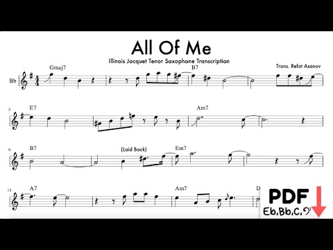 Illinois Jacquet - "All Of Me" Tenor Saxophone Jazz Transcription