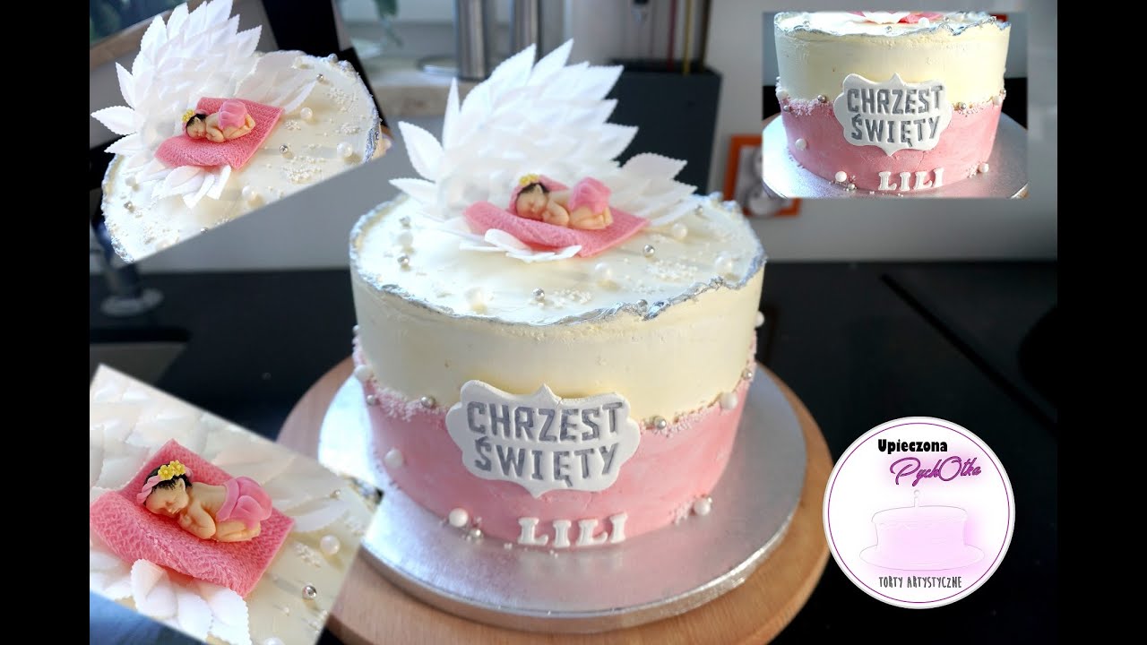 Tort na Chrzest Święty dla Dziewczynki FAULT LINE cake dzidziuś pióra skrzydła | Baptism cake