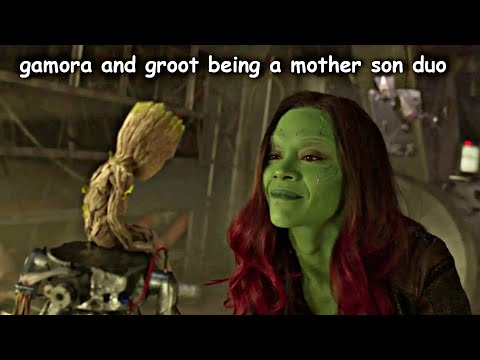 groot and gamora being a mum and son duo for almost a minute