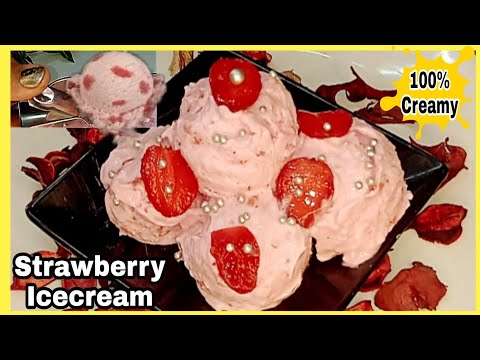 Homemade  Strawberry Ice-cream Recipe 💕 100% Creamy Strawberry Ice-cream Recipe 💕