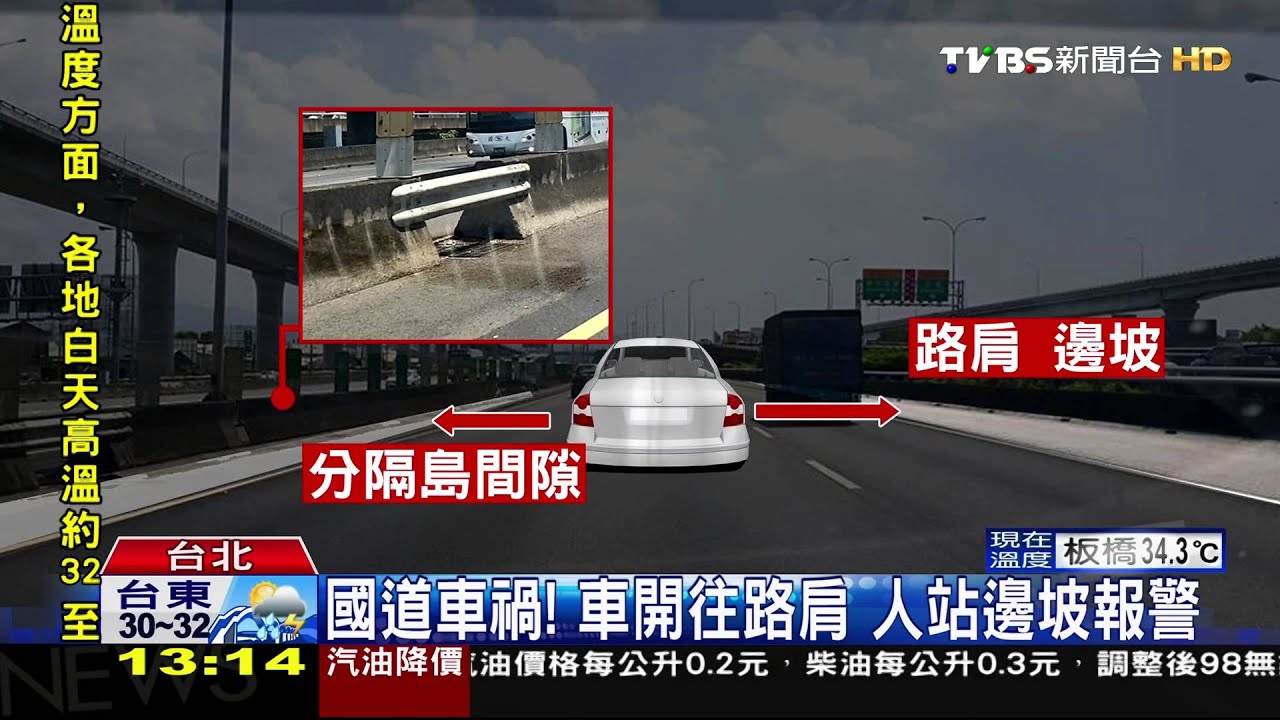 國道車禍！車開往路肩　人站邊坡報警