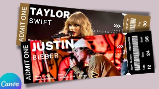 How to Design Music Concert Ticket in Canva | Concert Tickets - Justin Bieber -Taylor Swift