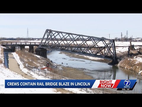 Lincoln rail bridge catches fire, collapses Monday