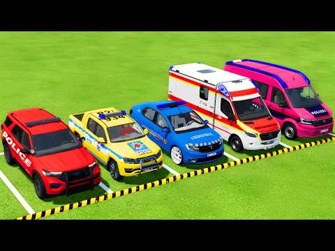 TRANSPORTING ALL POLICE CARS & AMBULANCE EMERGENCY VEHICLES WITH MAN TRUCKS ! Farming Simulator 22