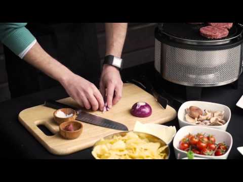 Apresentação Cobb a gás com receita de Hamburger grelhado