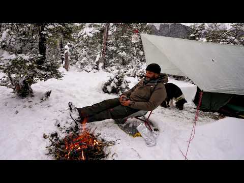 Winter Camping in a SNOW storm - Ultra light tarp