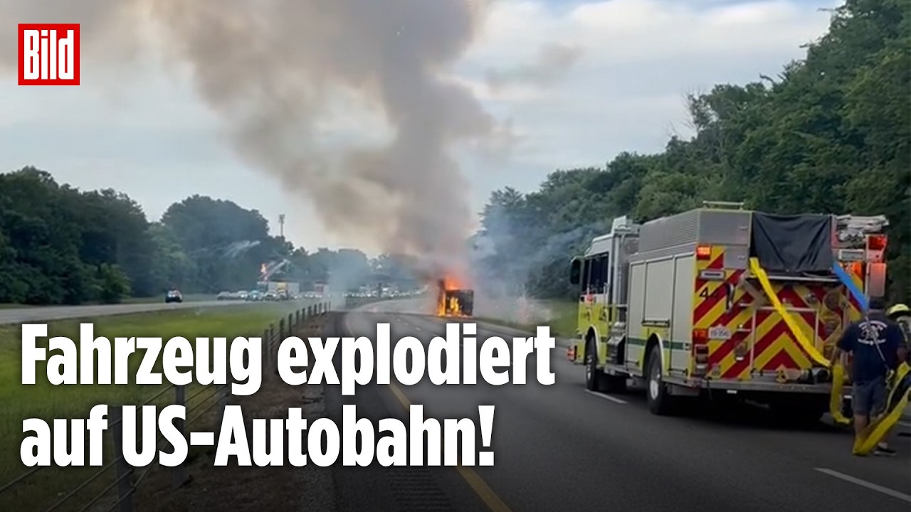 FEUERWERKS-CHAOS AUF US-AUTOBAHN: Anhänger explodiert und verwandelt Straße in Lichtershow