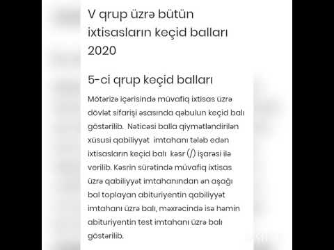5-ci ixtisas qruplarının keçid balları 2020