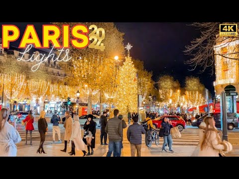 Paris, France 🇫🇷 - 4K PARIS Christmas Lights ✨ Paris Walk 🎄 With Captions