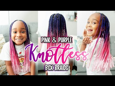 Pink & Purple Knotless Box Braids | Little Girl Box...