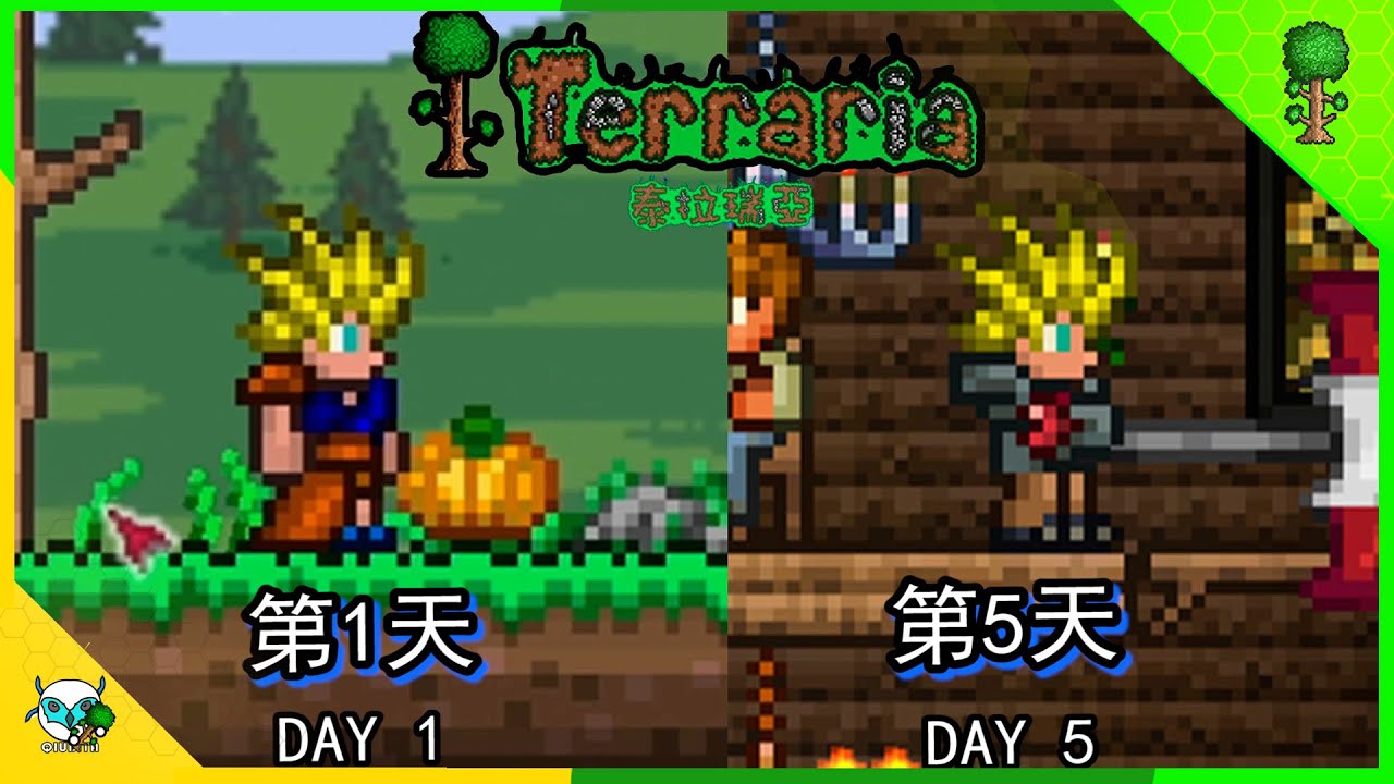 Terraria 泰拉瑞亚  第1—5天   转生到了新的世界 （(全字幕)）
