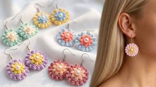 "Crochet FLOWER Earrings" For Absolute Beginners | Step by Step Tutorial DIY