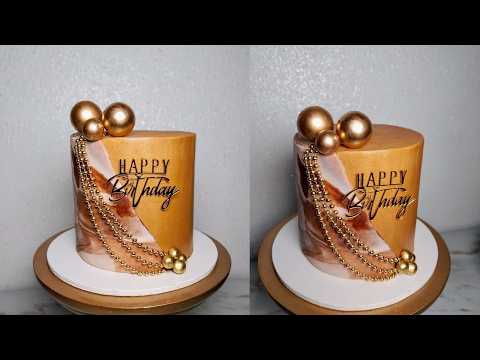 FABULOUS Buttercream Cake With Gold Accents! | Buttercream And Marbled Fondant | Caking Like A Pro