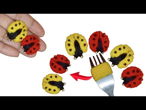 Amazing Ladybug Making Idea with Fork - Easy Woolen Crafts DIY- Hand Embroidery Trick - sewing Hack