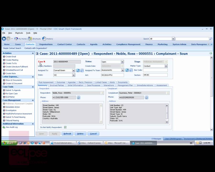 CasePoint / Pivotal CRM - Functionality - Eclipse