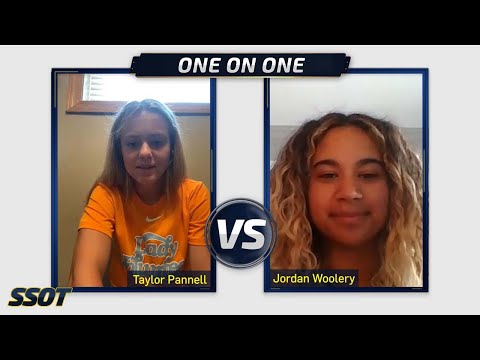 Jordan Woolery and Taylor Pannell compete in a game of softball trivia
