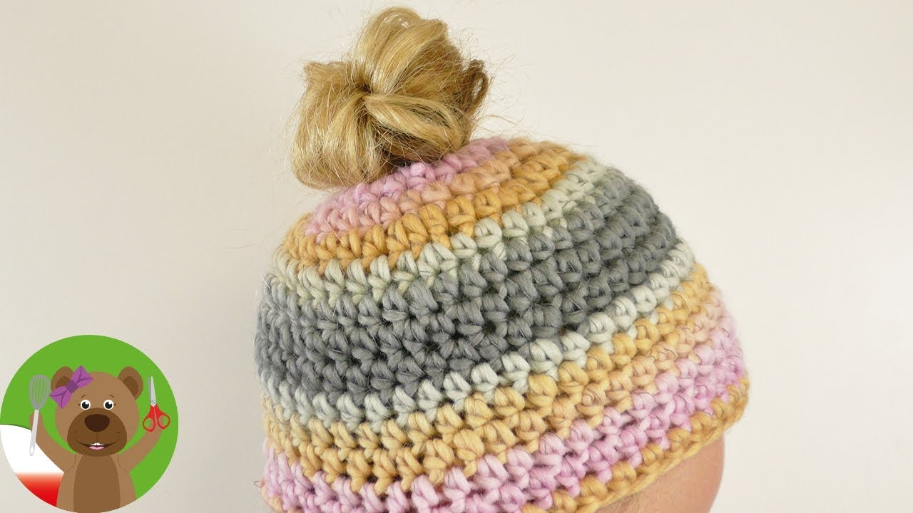 DIY szydełkowanie | Messy Bun Hat | zimowa czapka na szydełku | proste wprowadzenie