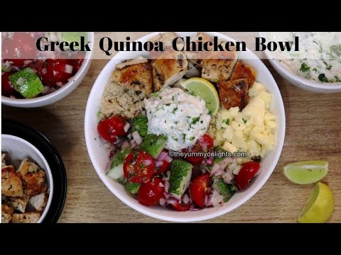 Greek chicken quinoa bowl | chicken quinoa recipes | Greek quinoa bowls