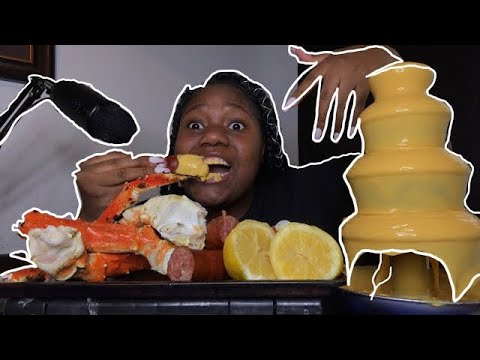 KING CRAB SEAFOOD BOIL CHEESE FONDUE FOUNTAIN MUKBANG...