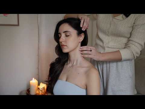 ASMR Slow Skin Tracing, Soft Brushes, Hair Brushing, Back Scratch w Jess (Whisper, Real Person)