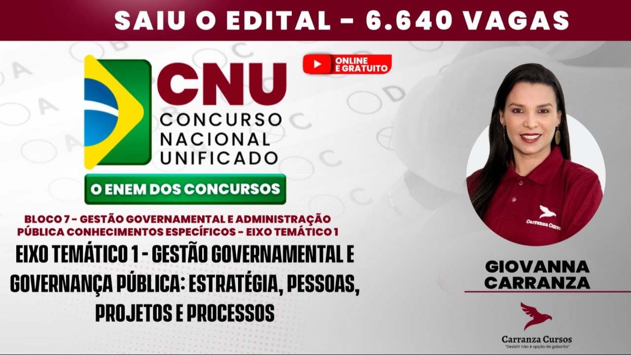 CNU - Eixo Temátco 1 - Bloco 7 - Gestão Governametal e Governança Pública - Concurso