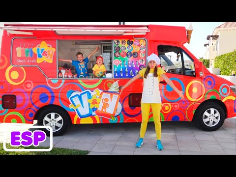 Vlad y Niki juegan con el camión de helados de la nueva mamá