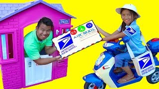 Wendy Pretend Play w/ Post Office Mailbox Kids Dress Up Mail Carrier Costume Toys