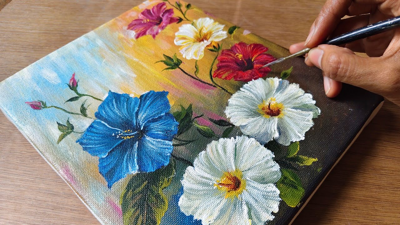 How to paint Vibrant Flowers In Acrylic/Painting A Beautiful Flowers 