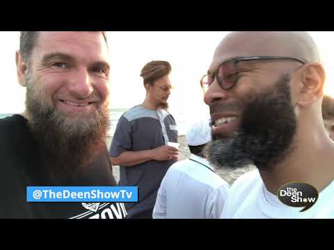 Muslims praying on the beach with Most Beautiful Azan