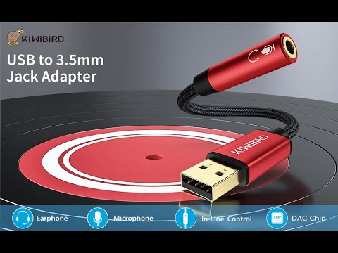 KiWiBiRD USB to 3.5mm Audio Aux Adapter, USB to Headphone Mic Jack for MacBook, Windows PC, PS4, PS5
