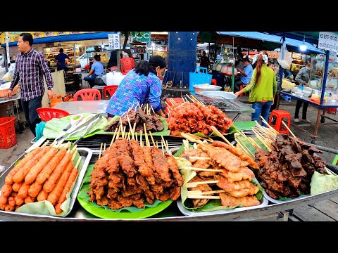 Phnom Penh Night Market Street Food, Grilled Beef, Egg Rolls, Khmer Noodles and More...!